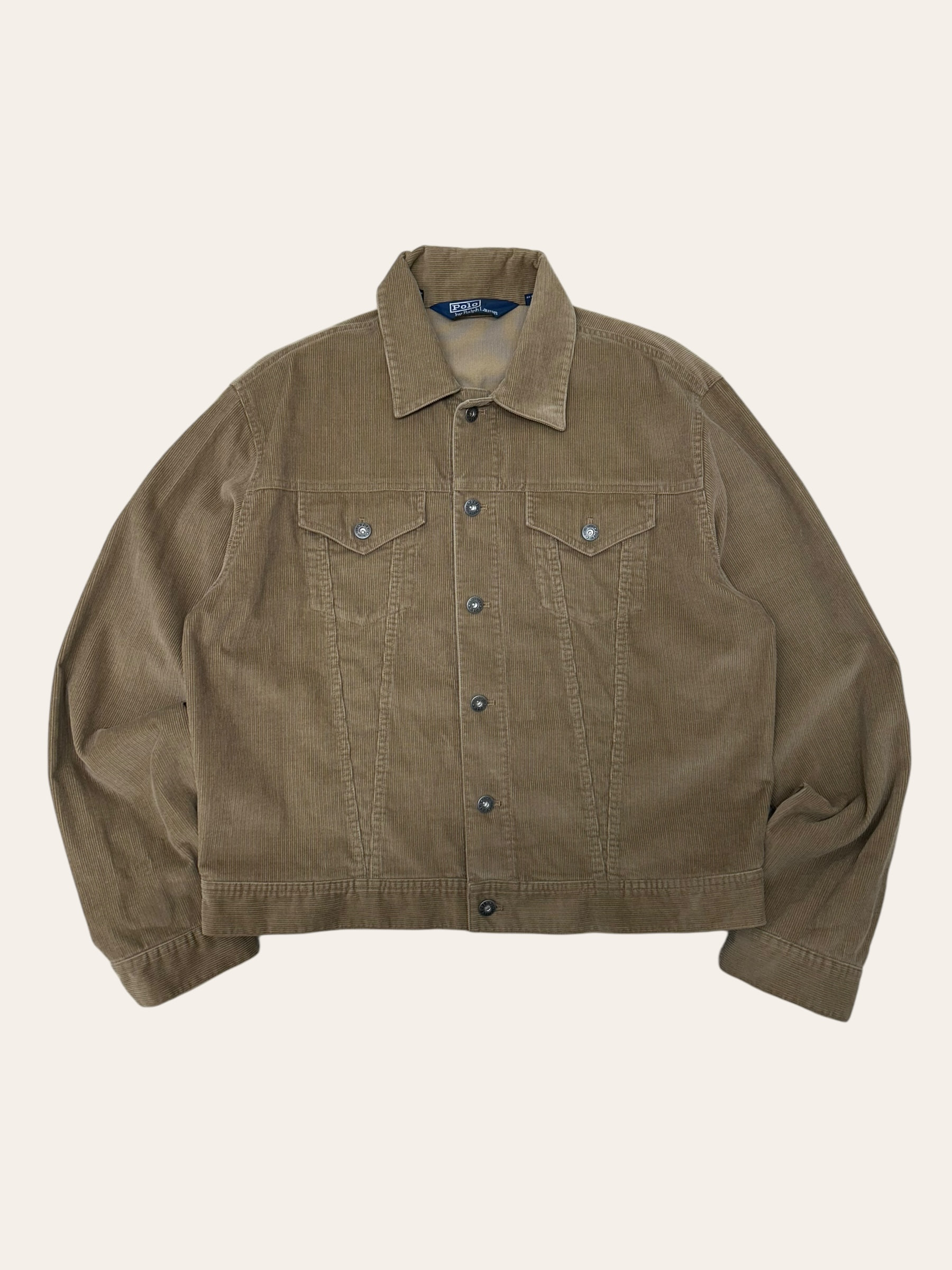 Polo ralph lauren 90&#039;s tan color light weight corduroy trucker jacket L