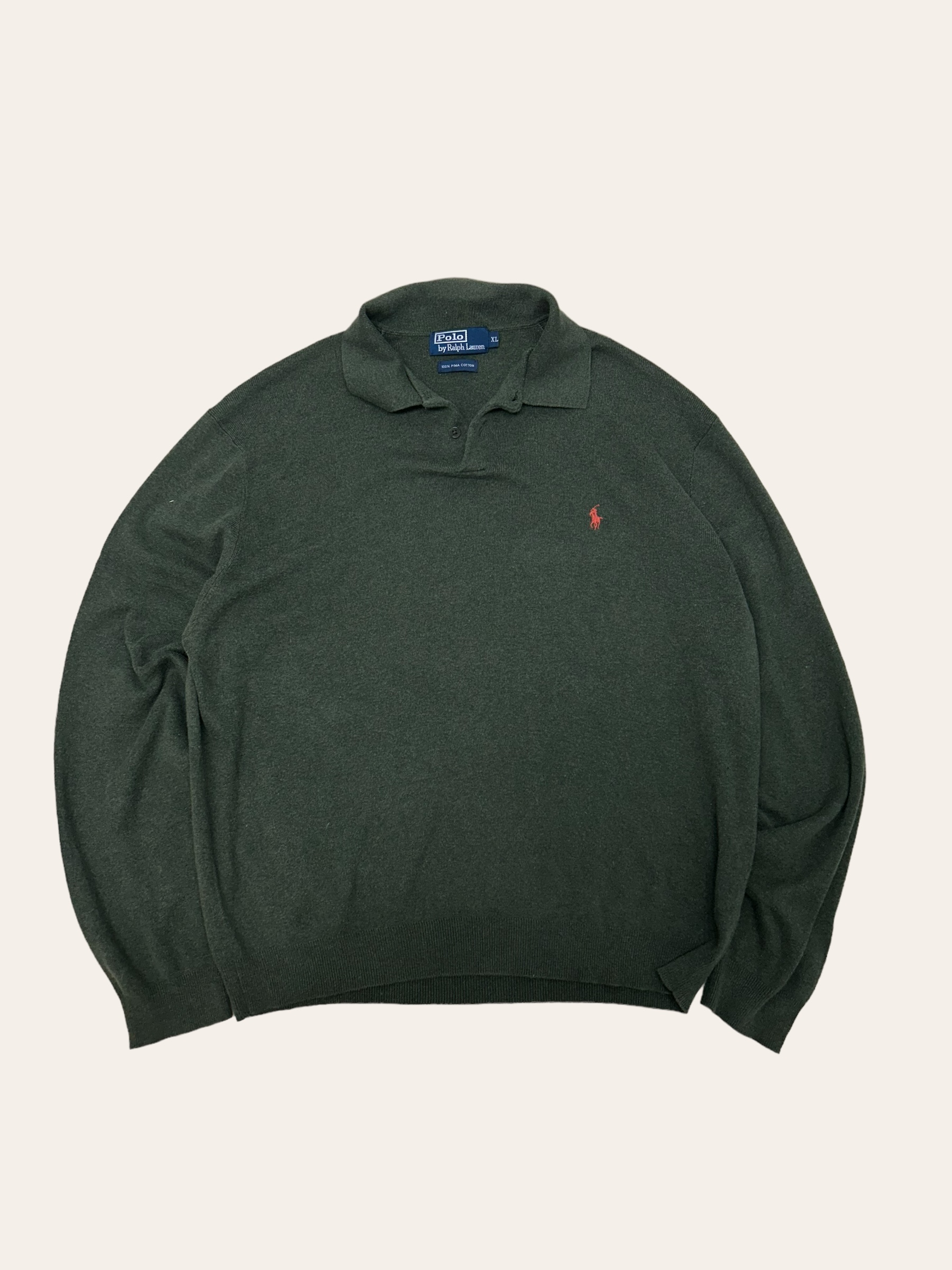 Polo ralph lauren khaki color pima cotton collar sweater XL