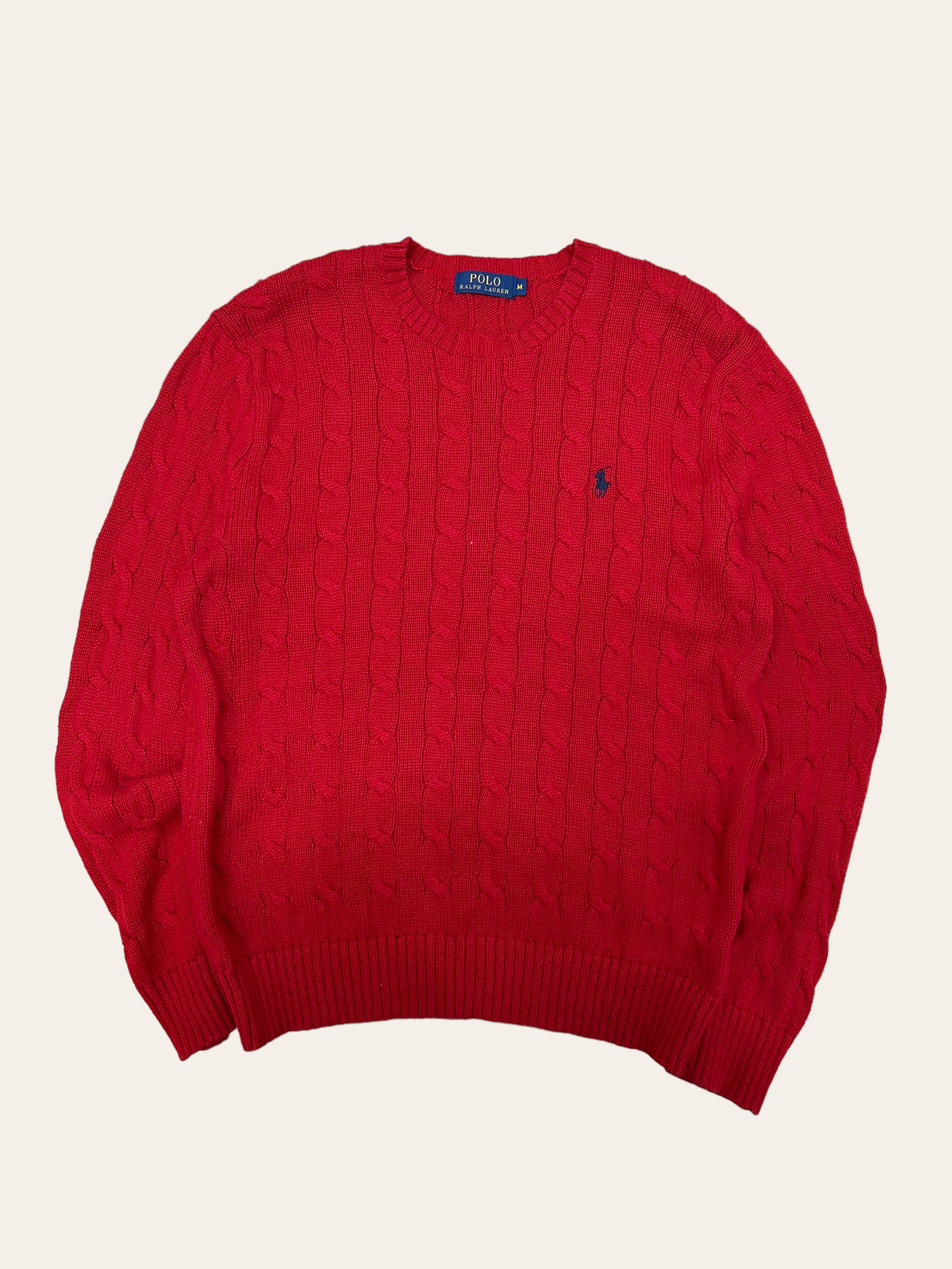 Polo ralph lauren red cable cotton sweater M