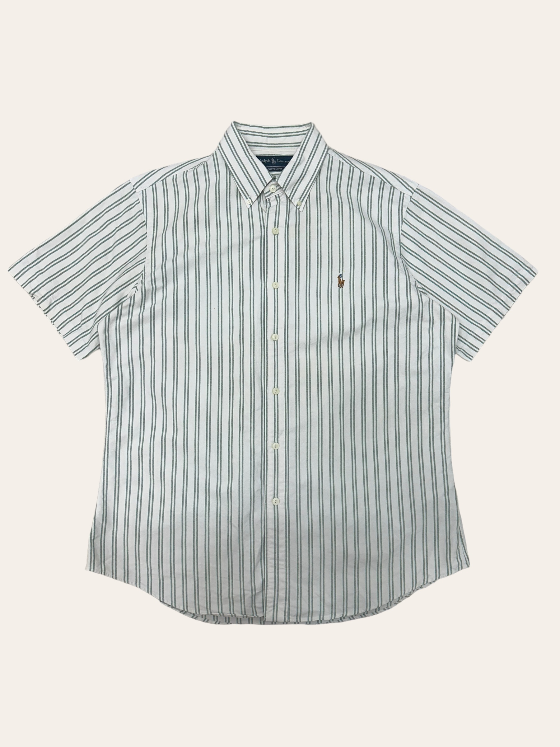 (From USA)Polo ralph lauren turquoise stripe oxford short sleeve shirt L