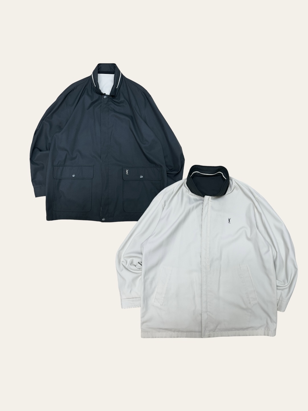 YSL deep turquoise/ivory reversible polyester safari jacket 105
