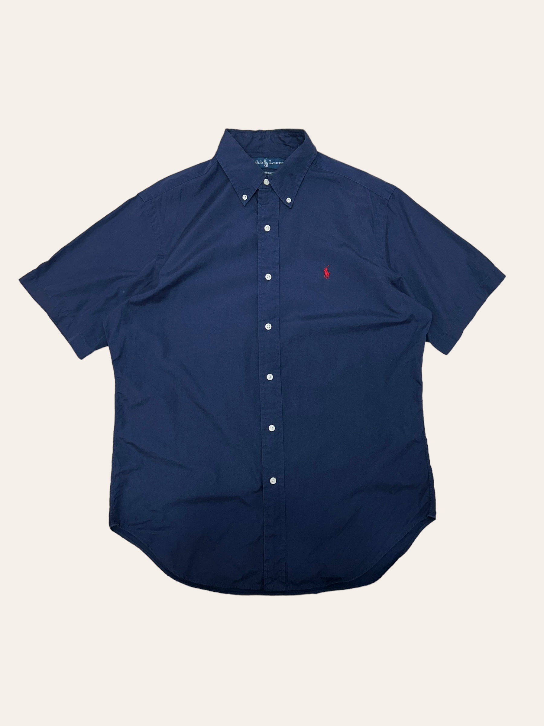 (From USA)Polo ralph lauren navy solid short sleeve shirt M