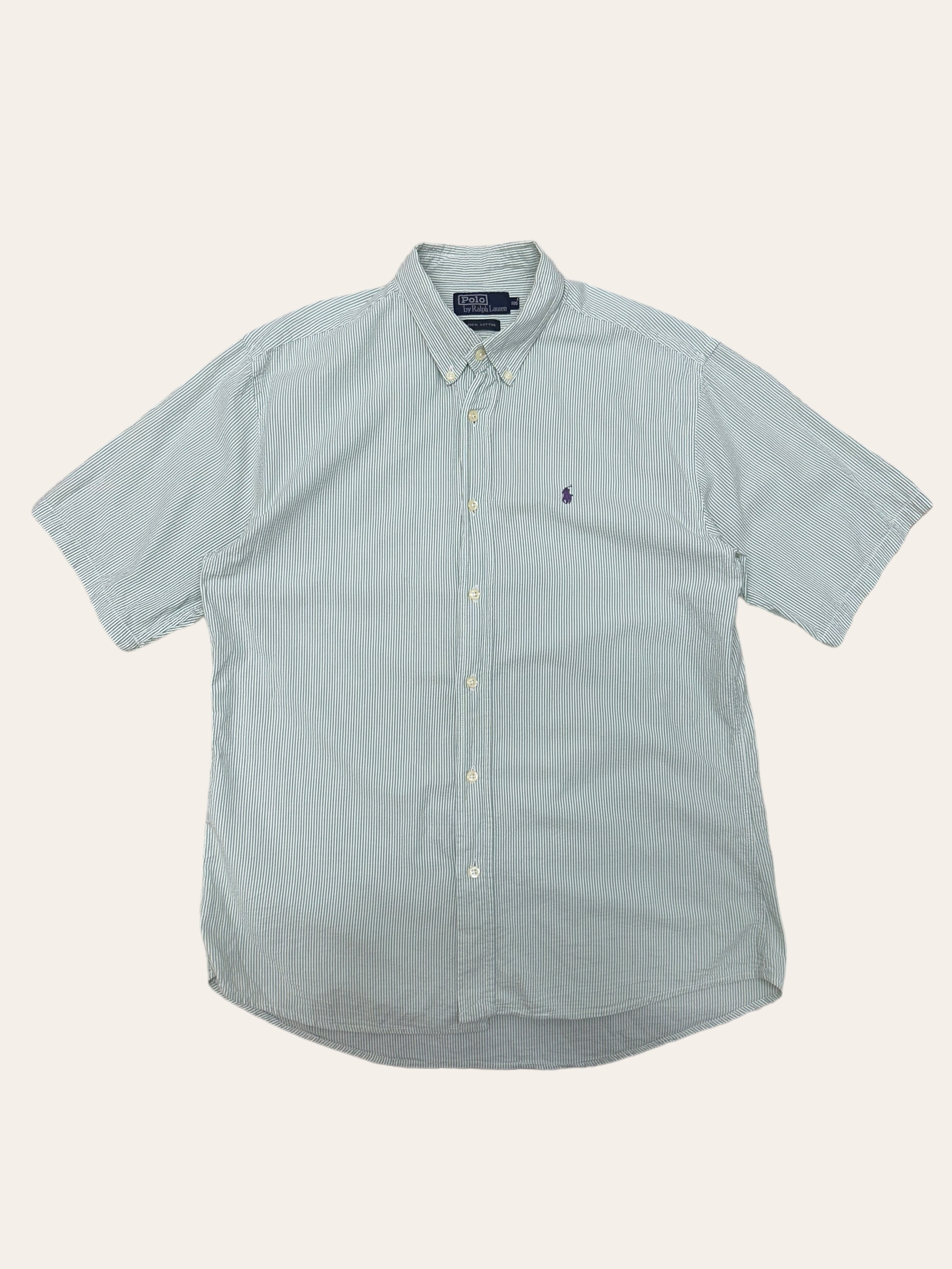 (From USA)Polo ralph lauren green stripe seersucker short sleeve shirt 105