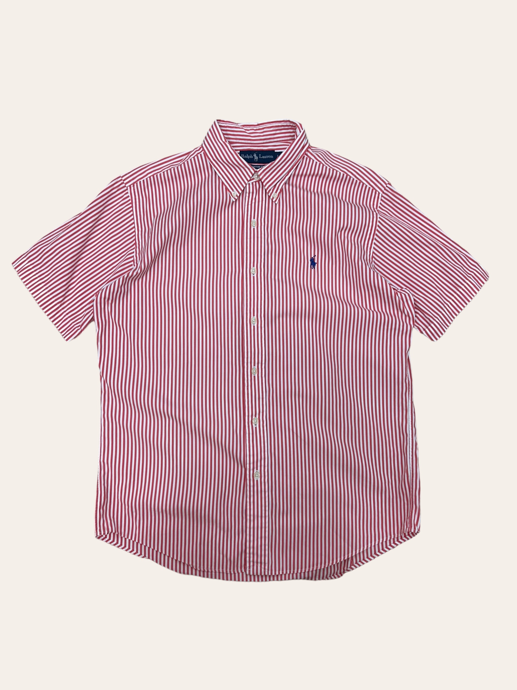 Polo ralph lauren coral pink stripe short sleeve shirt L