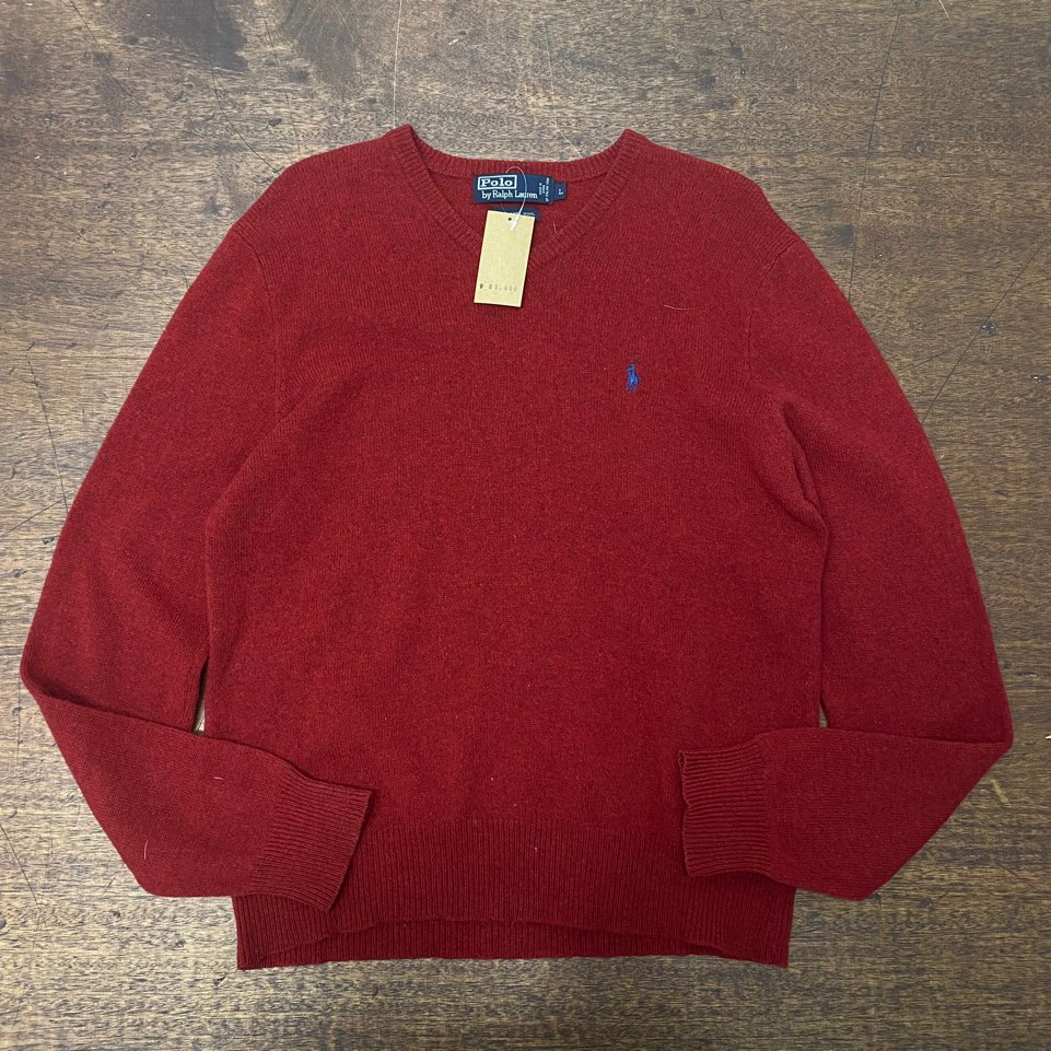 Polo ralph lauren red lambswool v-neck sweater L