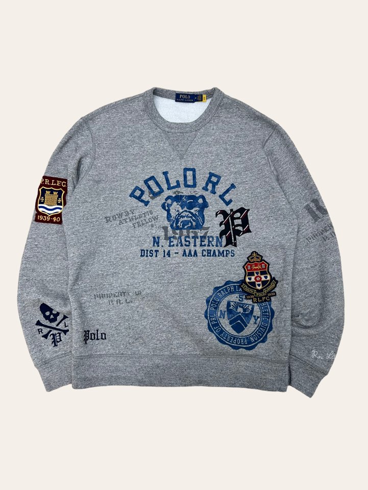 Polo ralph lauren gray bulldog printing patched sweatshirt M